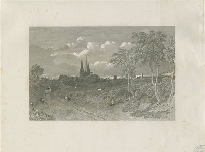Lichfield Cathedral - West View (fjern): gravering og [?1700-tallet] (tryk) af School English