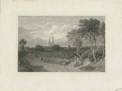 Lichfield Cathedral - West View (fjern): gravering og [?1700-tallet] (tryk) af School English