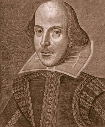 Portræt af William Shakespeare, indgraveret af Martin Droeshout (c.1560-c.1642) af School English