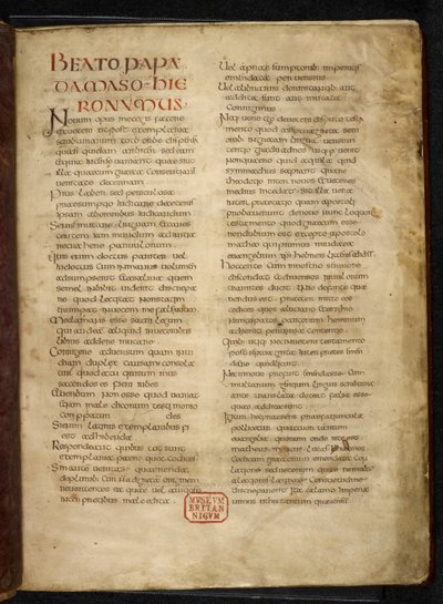 Royal MS Q E VI f.2r Side fra evangelier (den kongelige bibel) (vellum) af School English