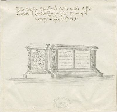 Sandon Church - Tomb of George Digby: Sepia Wash Tegning, ND [? 18. cent] (tegning) af School English