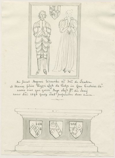 Sandon Church - Tomb of Hugh Erdeswicke og Mary [Legh]: pen og vask tegning, nd [?18th cent] (tegning) af School English