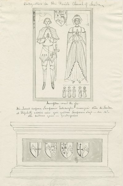 Sandon Church - Tomb of Sampson Erdeswicke og Elizabeth [Grå]: pen- og blæktegning, nd [?18. årh.] (tegning) af School English