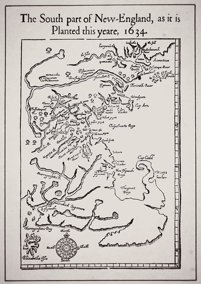 Den sydlige del af New England, som den er plantet i år 1634 (litho) af School English