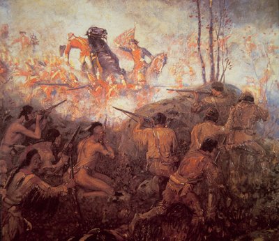 General Braddocks død nær Fort Duquesne (olie på lærred) af School English