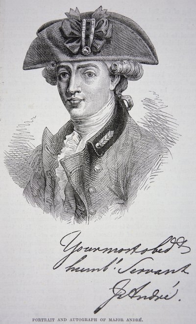 Portrættet og autografen af major John Andre (litho) af School English