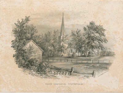 Thorpe Constantine Church: litografi (vignetteret) af School English