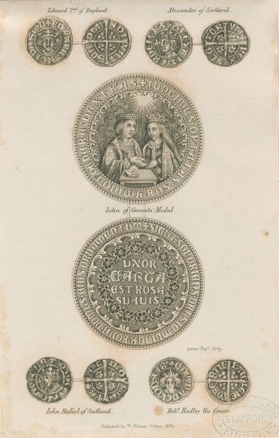 Tutbury - Plate of Medieval Coins: gravering, nd [c 1832] (tryk) af School English