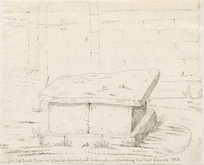 Uttoxeter Church - Old Tomb Stone: pen- og blæktegning, nd [midten af 1800-tallet] (tegning) af School English
