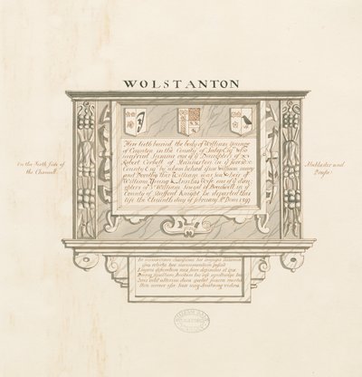 Wolstanton Church - Murmonument til William Yonge af Caynton: pen og vask tegning, nd [?19. århundrede] (tegning) af School English