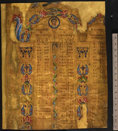 Canon-pöydät, 6.-7. vuosisata, Lisää MS 5111, f.11r (kynä ja muste kultalehdillä pergamentilla) af School European
