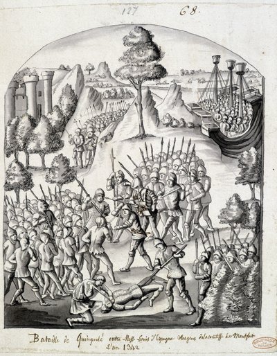 Slaget ved Quimperlé mellem Messire Louis af Spanien og folket hos grevinden af Montfort af School French