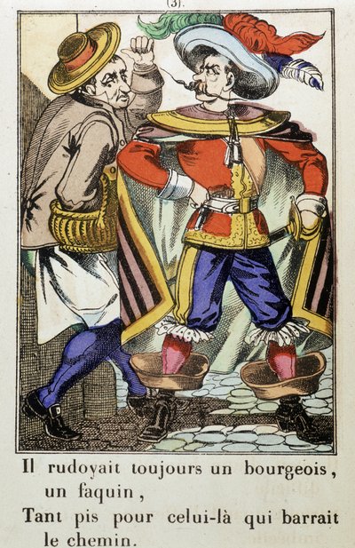 Kaptajn Fracasse: "Han har altid været en bourgeois..." roman af Theophile Gautier (1811-1872) - Billede af Epinal af School French