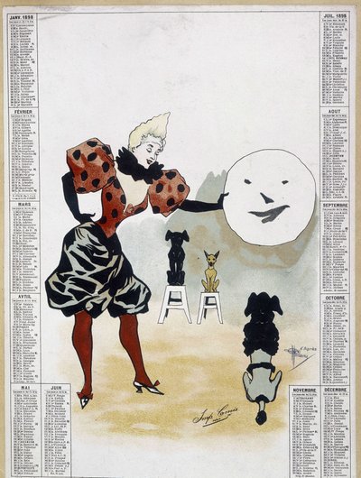 Cirkus: de lærde hunde - kalender, Arts Deco. af School French