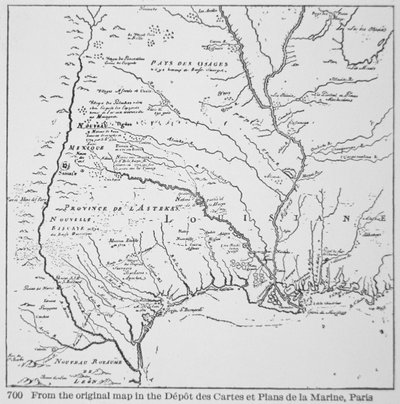 Colonial America: Kort over Louisiana, New France (litho) af School French