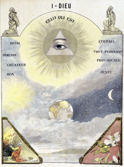 Definition af Gud som "" Han, der er (uendelig, evig, enorm, skaber, god, almægtig, forsyn og retfærdig)"". af School French