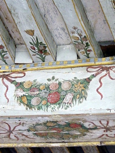 Detalje af malede bjælker (malet træ) af School French
