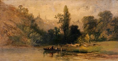 Dinan fra floden, ca. 1800 (olie på plade) af School French