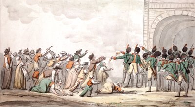 Uddeling af assignater, den franske revolution (farvestik) af School French