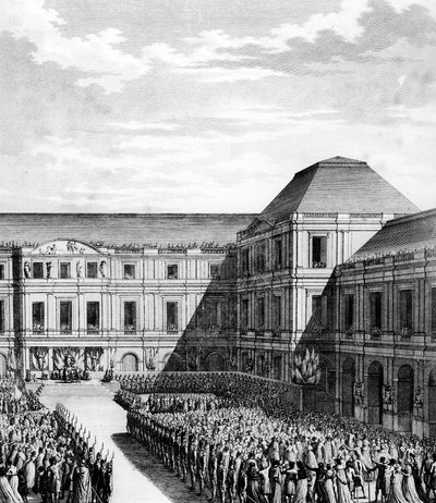 Fete givet af Napoleon I Bonaparte (1769-1821) i National Palace of the Directory (Palace of Luxembourg) i Paris efter handelen med Campo Formio den 20. fredag ​​An VI (10. december 1797). Paris, bibliotek for Institut for Revolutionshistorie af School French