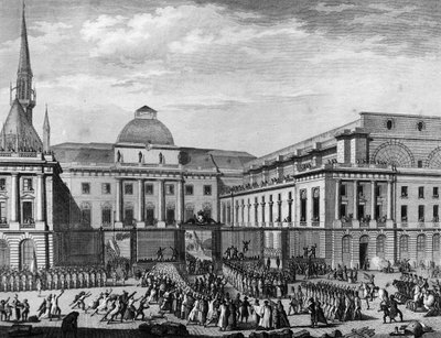 Den Franske Revolution: Paris Rådhus, parlament i november 1790 på øen i byen ledet af Jean Baptiste Gaspard Bochart de Saron (1730-1794). Paris, bibliotek for Institut for Revolutionshistorie af School French