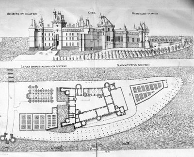 Kort over Chateau de Creil i Pikardiet. af School French