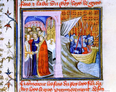 Ægteskab mellem Eleonore af Aquitanien og Ludvig VII af Frankrig (1137) til venstre, og afrejse til det andet korstog 1147-1149, fra 