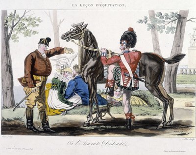 Ridetime eller distraheret elsker - humoristisk tegning af School French