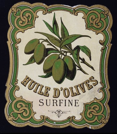 Surfine olivenolie etiket af School French
