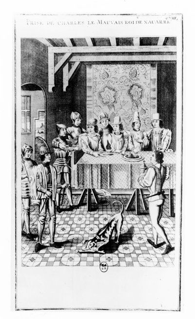 Arrestationen af Charles II den Onde, konge af Navarra, i 1356 (gravering) af School French