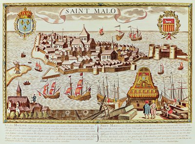 Udsigt over havnen og den befæstede by Saint Malo, der ligger på Bretagnes kyst af School French