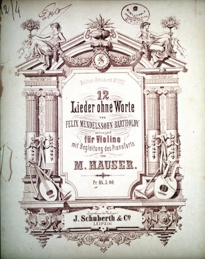 12 Lieder uden ord akkompagneret på klaver, af Felix Mendelssohn (litho) af School German