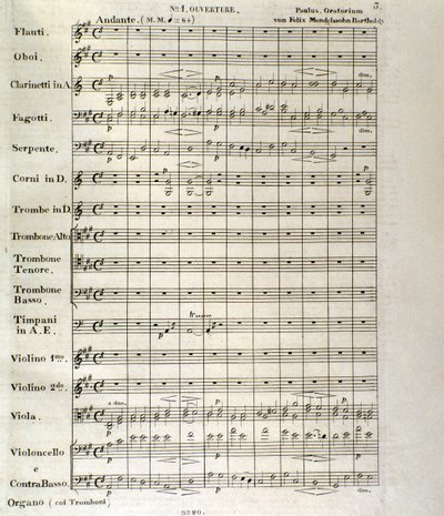 Første side af partitur af "Paulus", op. 36 af Felix Mendelssohn (litho) af School German
