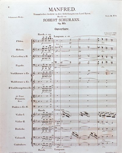 Noder til åbningen af "Manfred" (opus 115) af den tyske komponist Robert Schumann (tryk) af School German