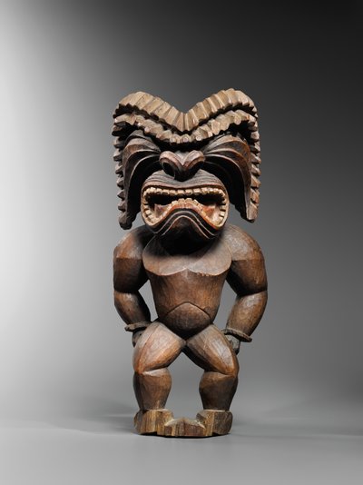 Hawaiisk figur, kona-stil, repræsenterende krigsguden, ku ka ’ili moku, ca. 1780-1820 (træ) af School Hawaiian