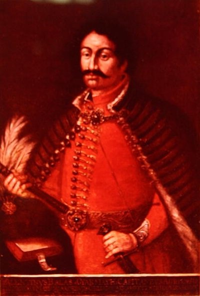 Balassa Balint (1554-94) (farve litho) af School Hungarian