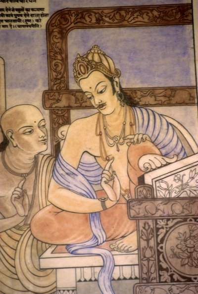 Chankaya og kong Chandragupta (akvarel  gouache) af School Indian