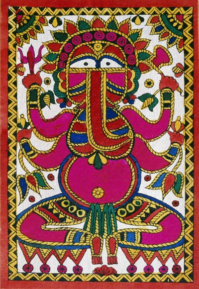 Gud Ganesh med elefanthoved (olie på klæde) af School Indian
