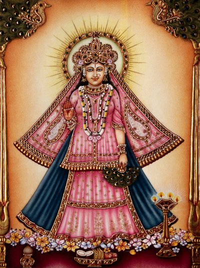Gudinden Radha Miniaturemaleri på elfenben af School Indian