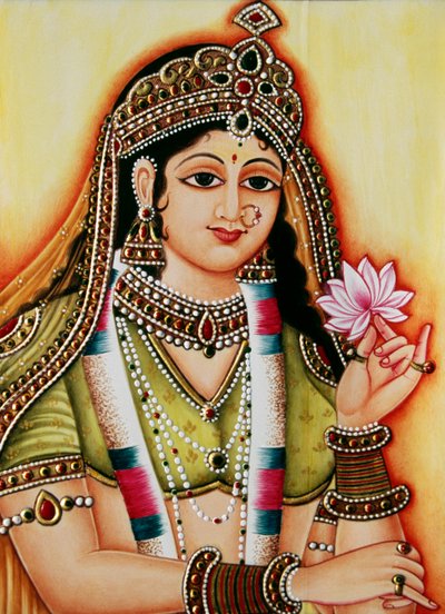 Gudinden Radha Miniaturemaleri på elfenben af School Indian