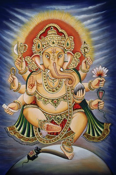 Lord Ganesh Ganpati Miniaturemaleri på papir af School Indian