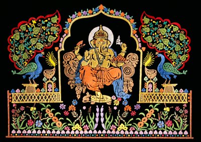 Lord Ganesha Ganpati broderiarbejde på fløjl af School Indian