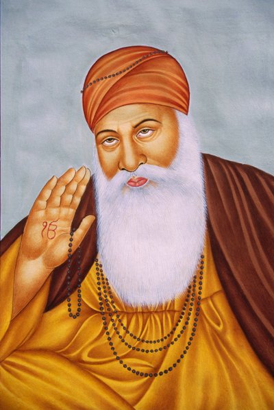 Lord Guru Nanak Miniaturemaleri på papir af School Indian