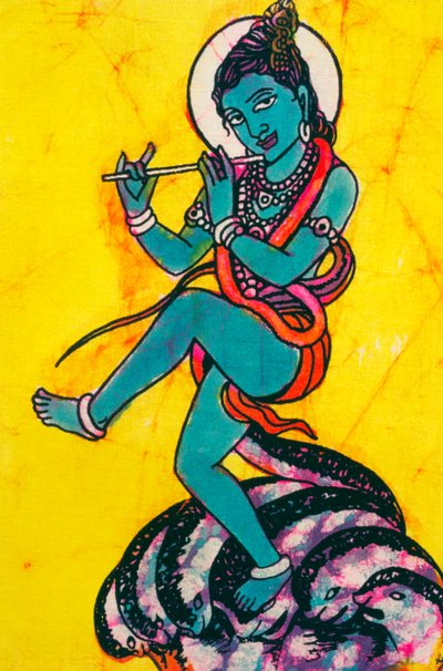 Lord Krishna Kaliya Mardhan Batik-maleri af School Indian