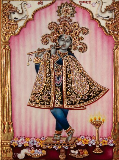 Lord Krishna-miniaturemaleri på elfenben af School Indian