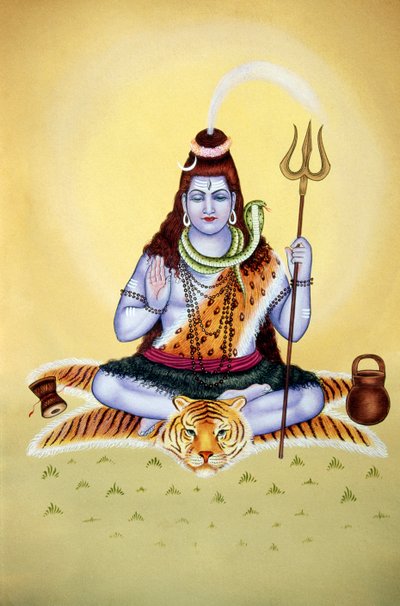 Lord Shiva Shanker Miniaturemaleri på papir af School Indian