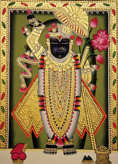 Lord Shrinathan Nathdwaran Miniaturemaleri på papir af School Indian