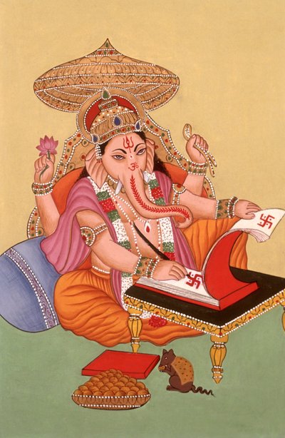 Miniaturemaleri af den elefanthovedede gud Ganesh Ganpati, Indien af School Indian