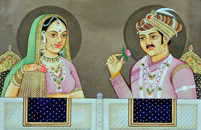 Miniaturemaleri af Akbar med Jodha Bai Indien Asien af School Indian
