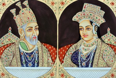 Miniaturemaleri af Bhadur Shah Zafer med Jeenat Mahal Indien Asien af School Indian